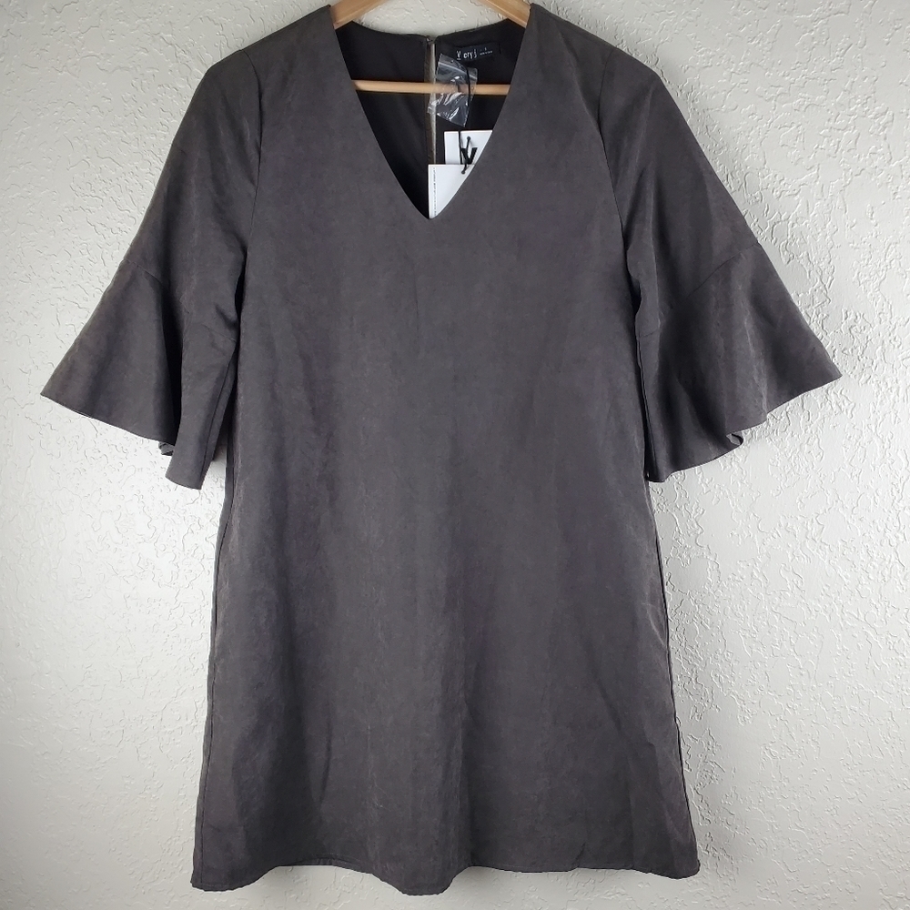 NWT Very J Bell Sleeve Charcoal Mini Dress Size Small